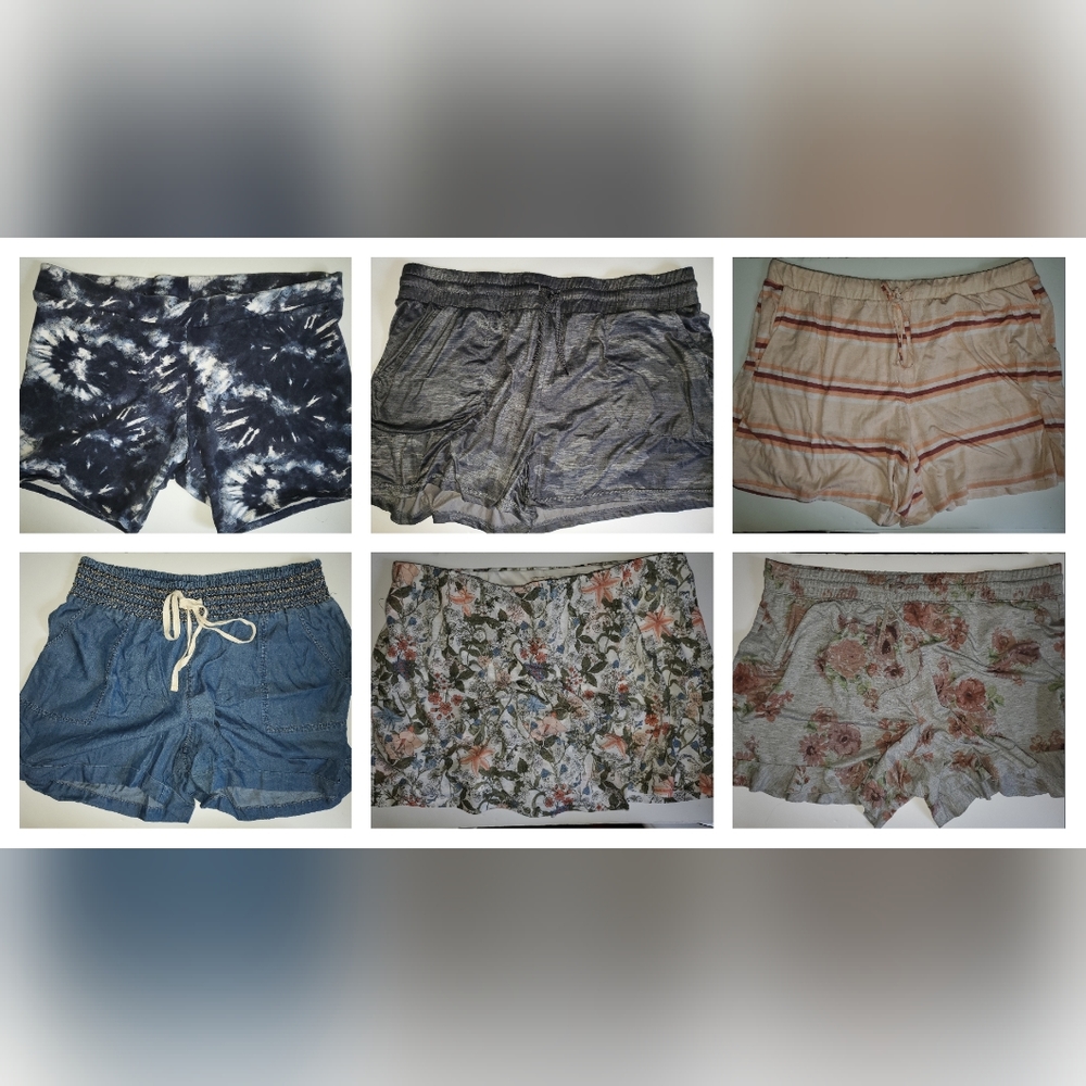 2X Women's Shorts 6 Pair Lot 18/20 22/24 Floral Camo Stretch Denim Skort Tie Dye